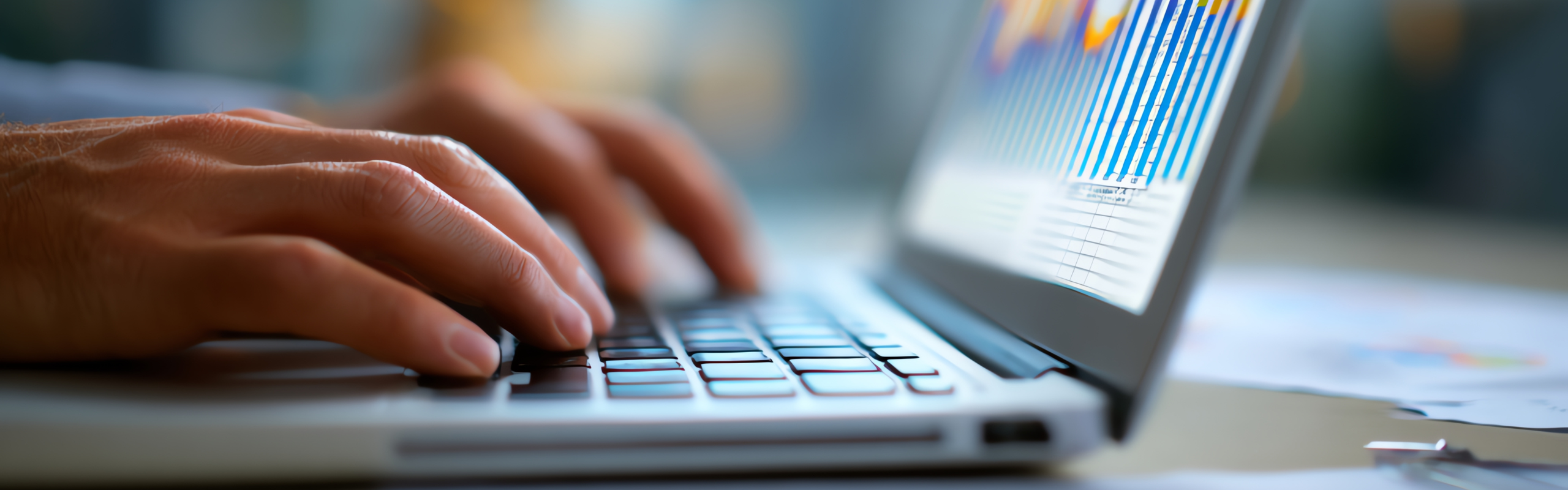 Hands typing report in business intelligence software