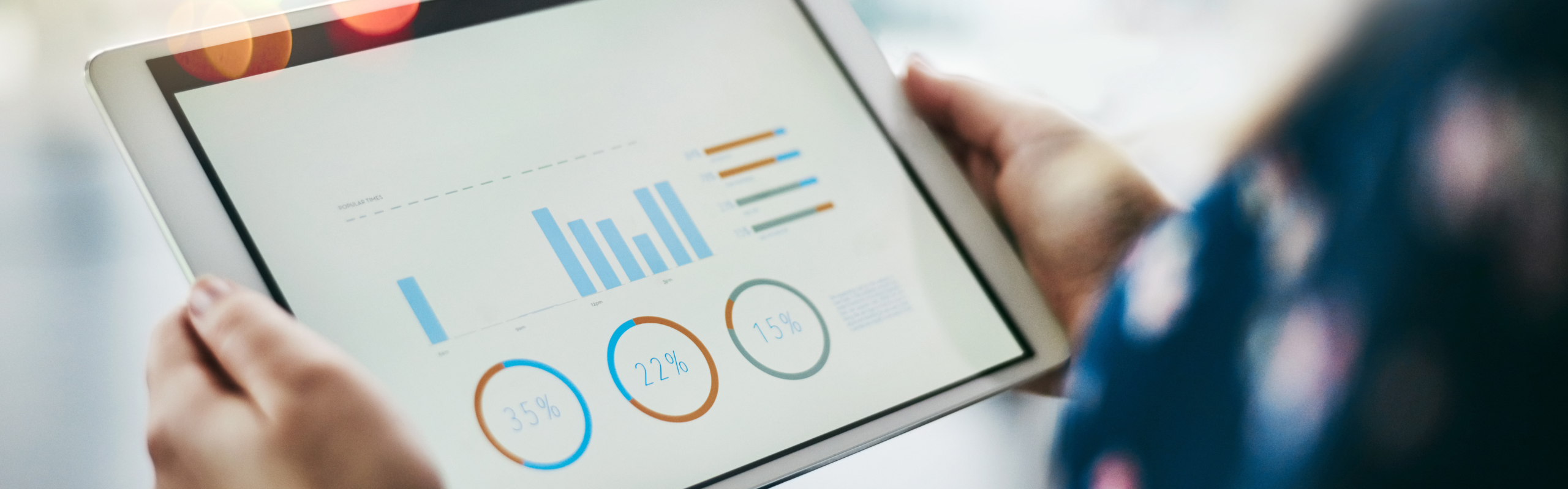 Hands, Data Analysis and Woman with Tablet, Screen and Statistics for Online Investment Report. Charts, Graphs and Person on Digital App for Business Growth, Development and Erp Metrics for Profit