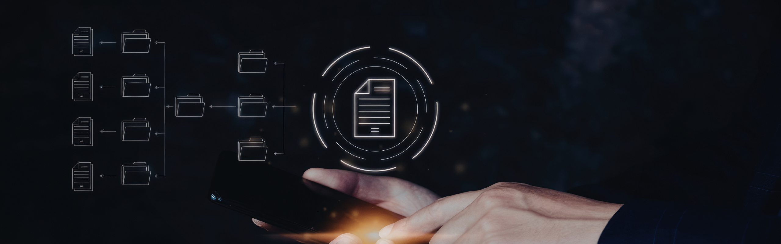 Digital document management and futuristic data handling concept illustration