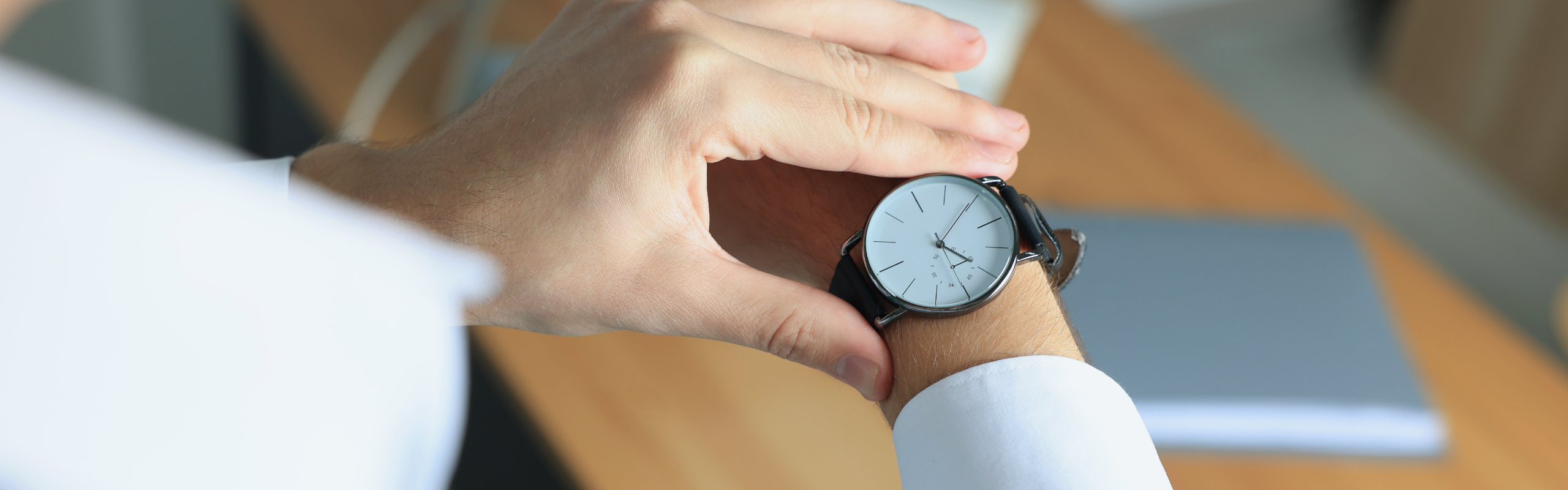 Man Checking Time in Office, Closeup. Being Late