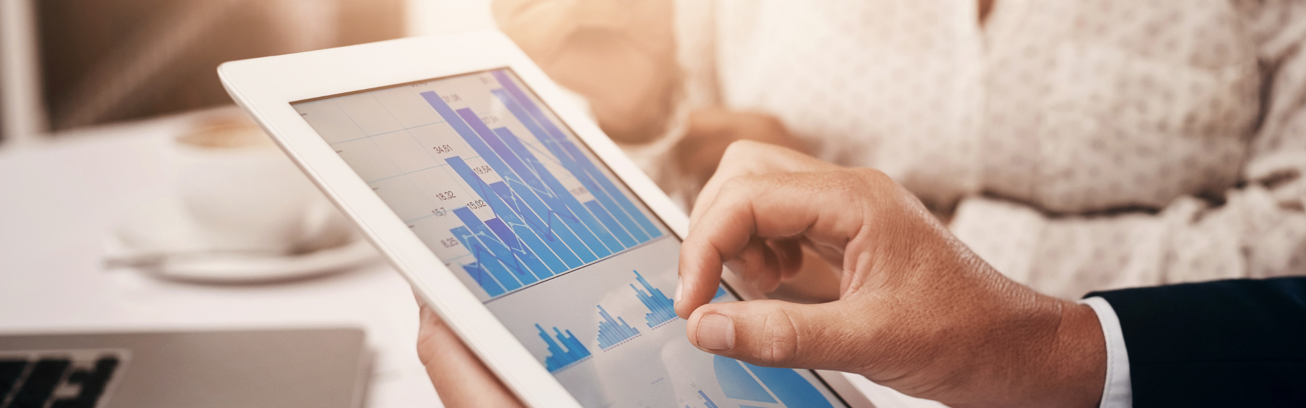 Business People, Hands and Tablet with Graph, Chart or Infographic for Budget Plan or Finance Review. Corporate Group, Accountants and Screen for Data Analysis, Erp and Revenue Report in Office