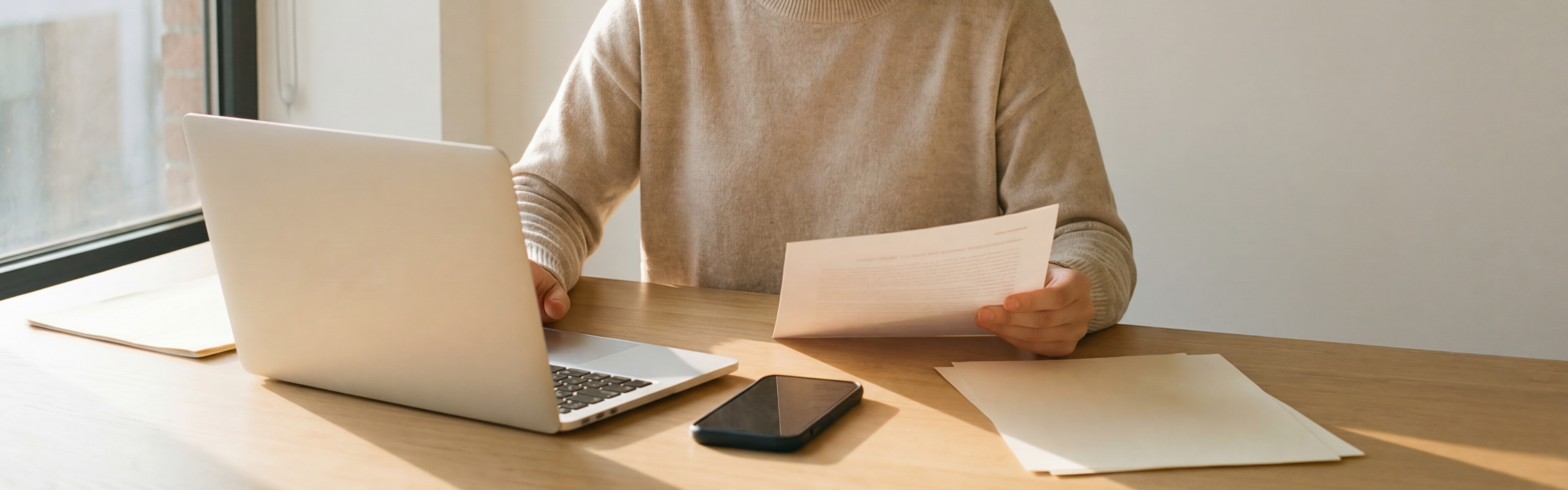 Woman Working on Laptop and Papers